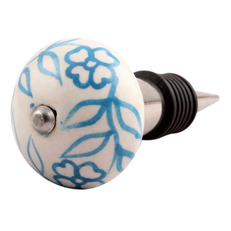 Turquoise Leaf Floral Ceramic Wine Stopper